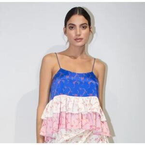 Caroline Constas Silk Blend Ruffle Cami Top - Floral Print Size Large NWT